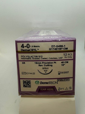 DemeCRYL Sutures 4/0 45cm 19mm Precision Point Reverse Cutting Clear