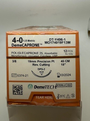 DemeCAPRONE Sutures 4/0 19mm Precision Point Reverse Cutting Clear