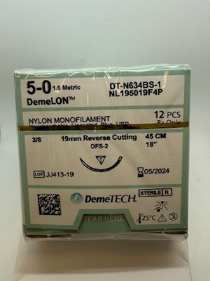 DemeLON Sutures 5/0 45cm 19mm Reverse Cutting Blue