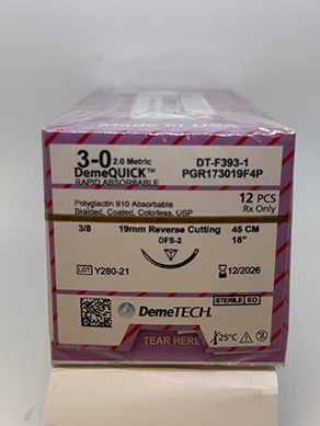 DemeQUICK Sutures 3/0 45cm 19mm Reverse Cutting Clear