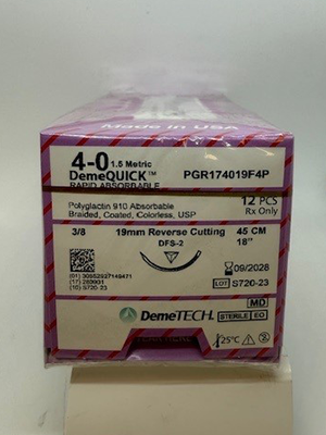 DemeQUICK Sutures 4/0 45cm 19mm Reverse Cutting Clear