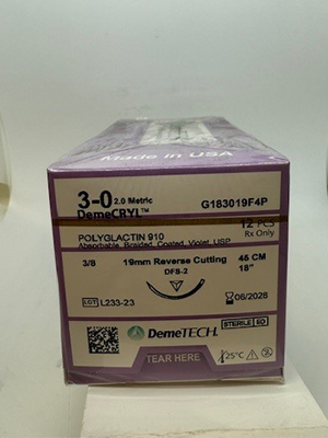 DemeCRYL Suture 3/0 45cm 19mm Reverse Cutting Violet