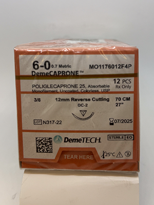 DemeCAPRONE Suture 6/0 70cm 12mm Reverse Cutting Clear