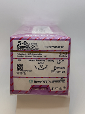 DemeQUICK Suture 5/0 75cm 16mm Reverse Cutting Clear