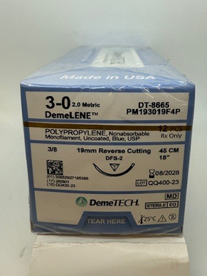 DemeLENE Suture 3/0 45cm 19mm Reverse Cutting Blue