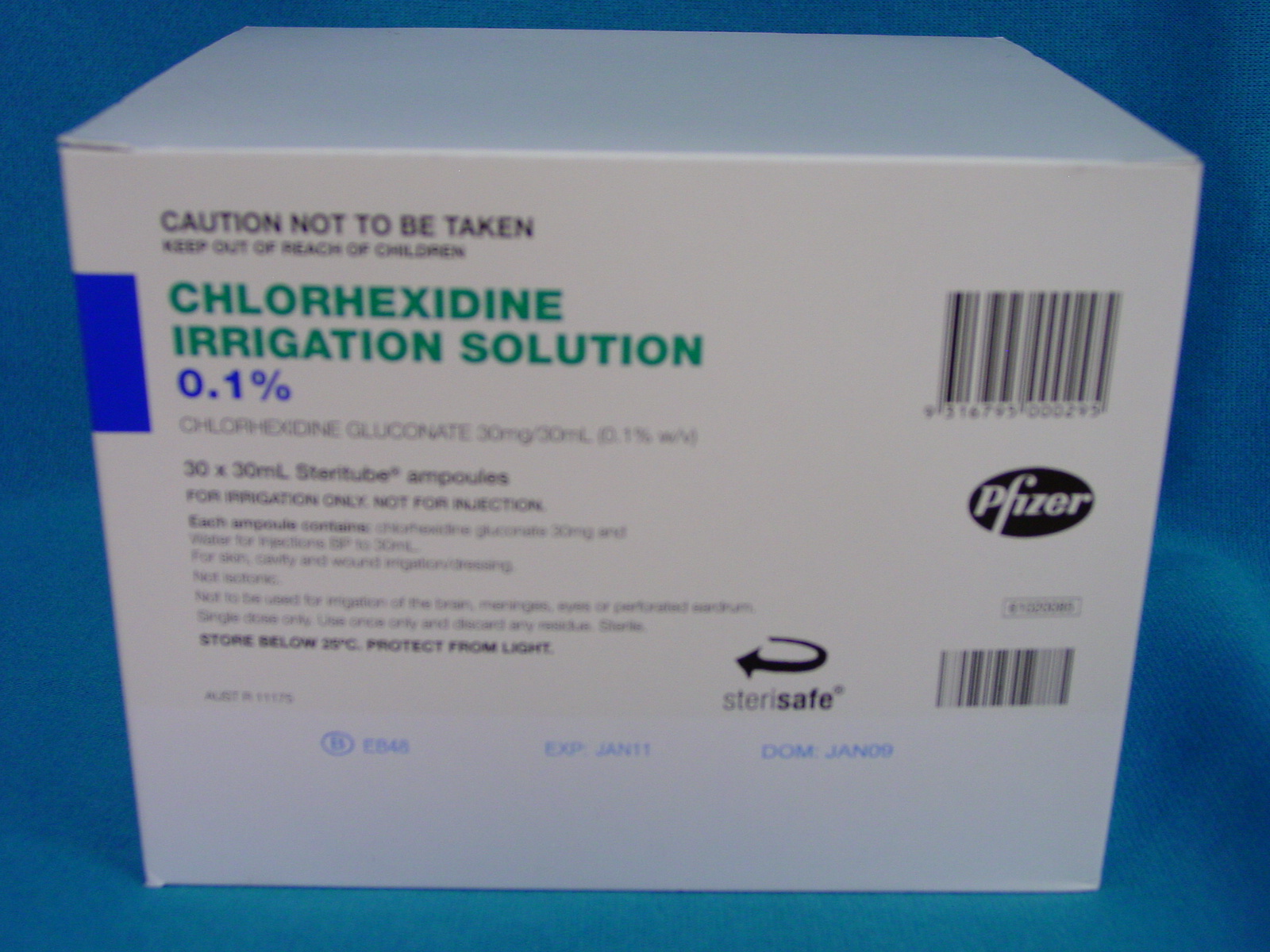 Pfizer Chlorhexidine Irrigation Solution 0.1 30ml Steritube Ampoules