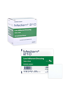 Mediam 210 Low-Adherent Dressing, Sterile 5x5cm - Box/50